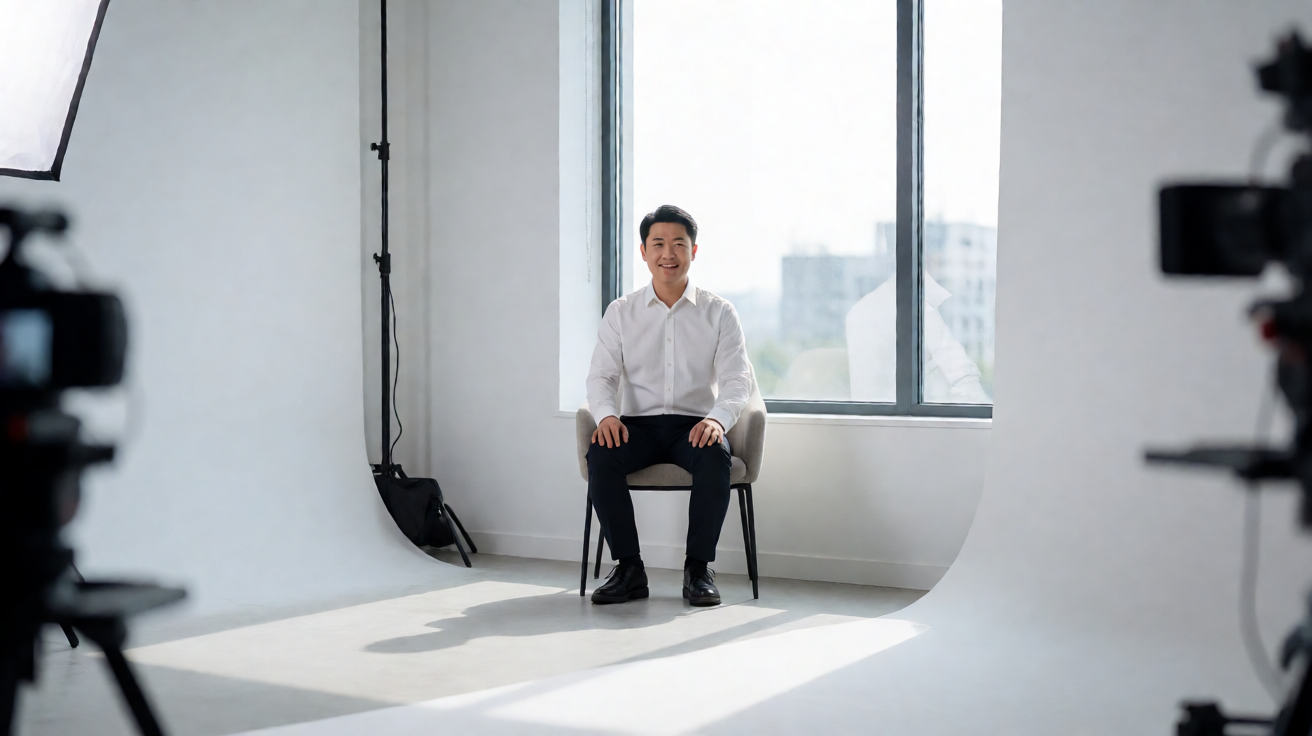 OB视讯专业演播室场景，配备专业灯光与高清拍摄设备